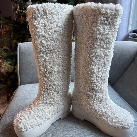 Gia Borghini Gia 22 Taddy knee-high Boots Chunk Sole Boots Ivory Poly 7.5 - Picture 12 of 16